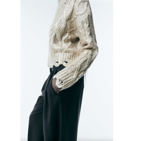 BLOGGER'S FAVE! Zara Metallic Cable Knit Sweater NWT - Picture 8 of 11